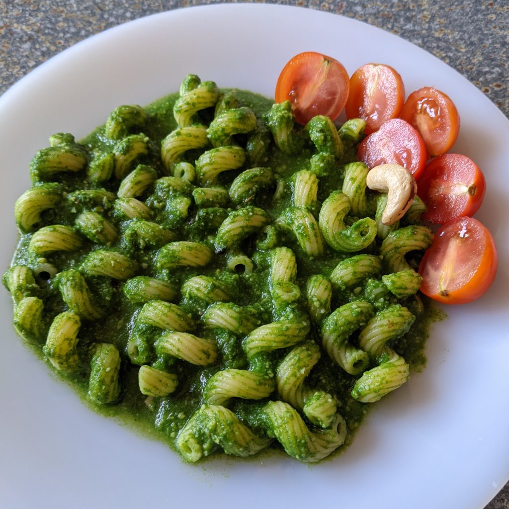 easy-vegan-spinach-and-cashew-nut-pesto-pasta-vegetarian-recipe-quick-meals