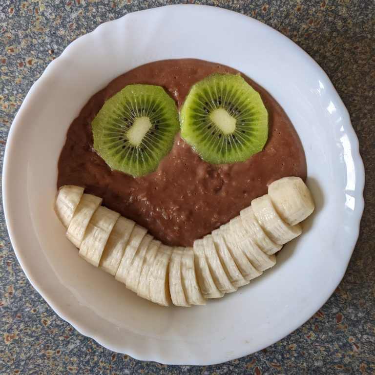Quick and Easy Nutella Style Chocolate Hazelnut Banana Kiwi Fruit Oatmeal Recipe For Breakfast