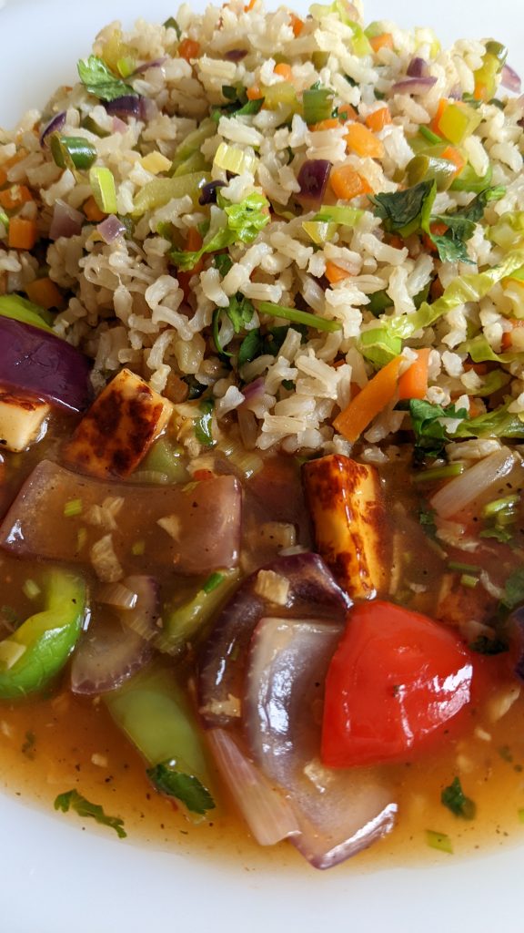 chinese-vegetable-fried-rice-and-paneer-or-tofu-manchurian-gravy-vegetarian-recipes-plant-based-recipes
