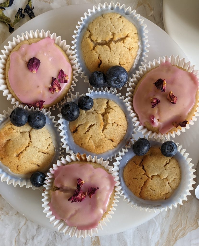 coronation-cupcakes-for-britains-coronation-of-king-charles-iii-using-blue-butterfly-pea-flower-tea-and-hibiscus-and-rose-tea