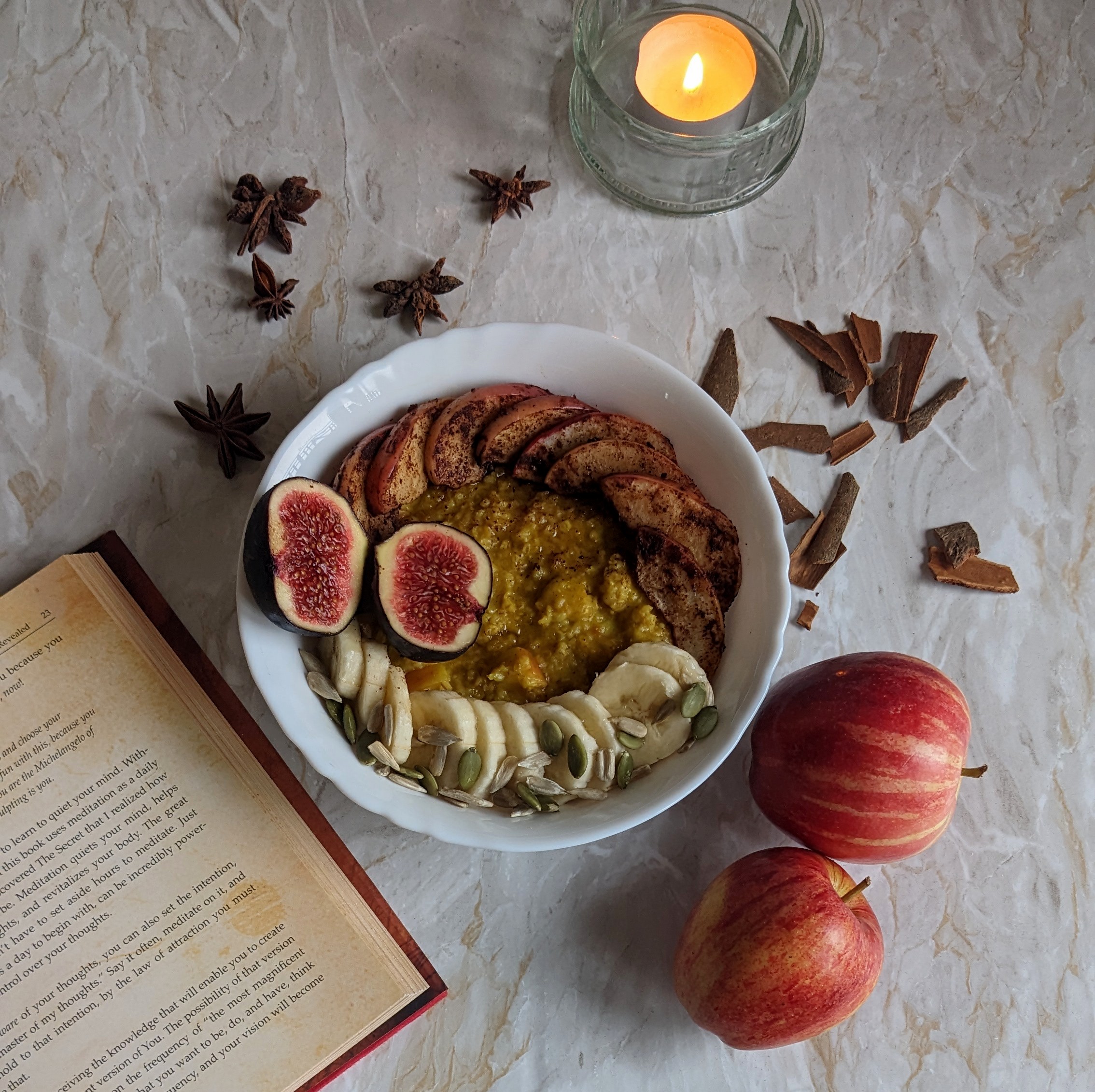 golden-oatmeal-apple-spiced-breakfast-bowl-with-turmeric-ashwagandha-and-spices-autumn-breakfast-recipes